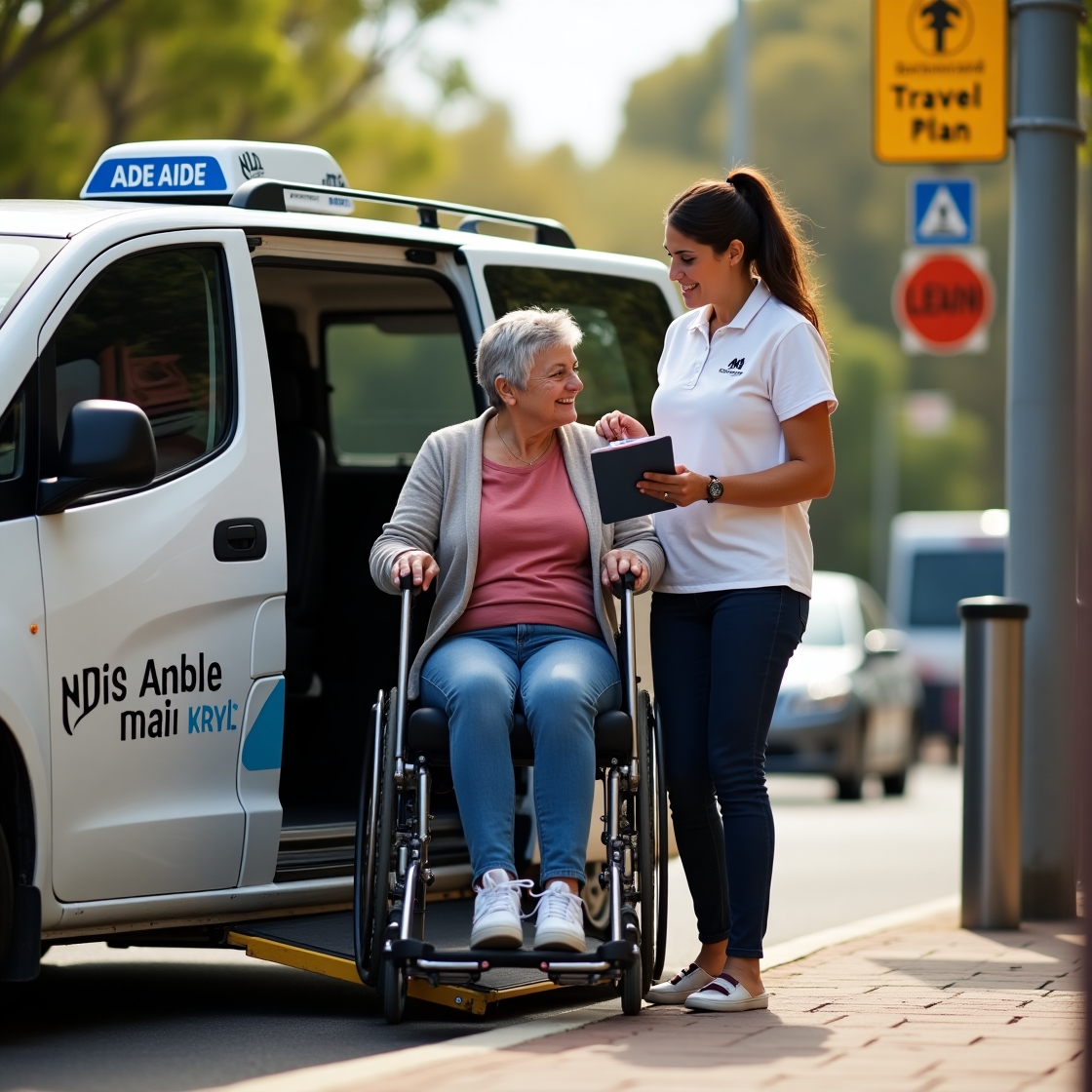 NDIS participant and support worker boarding accessible transport